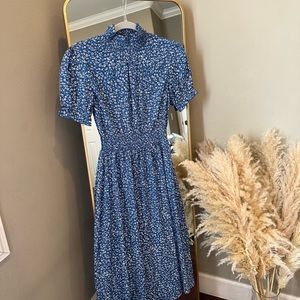 Wednesday's Girl midi dress with shirred waist in ditsy floral